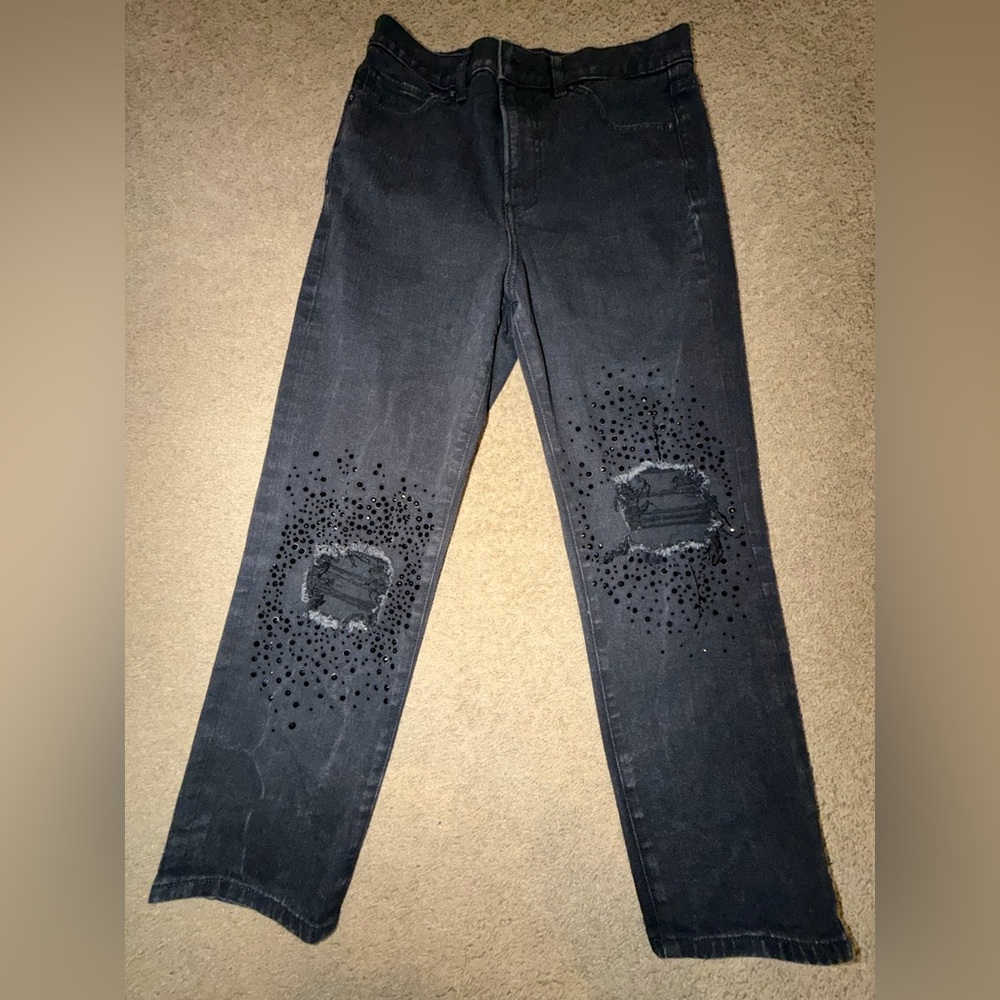 Express Black Distressed Sparkle Design Jeans
